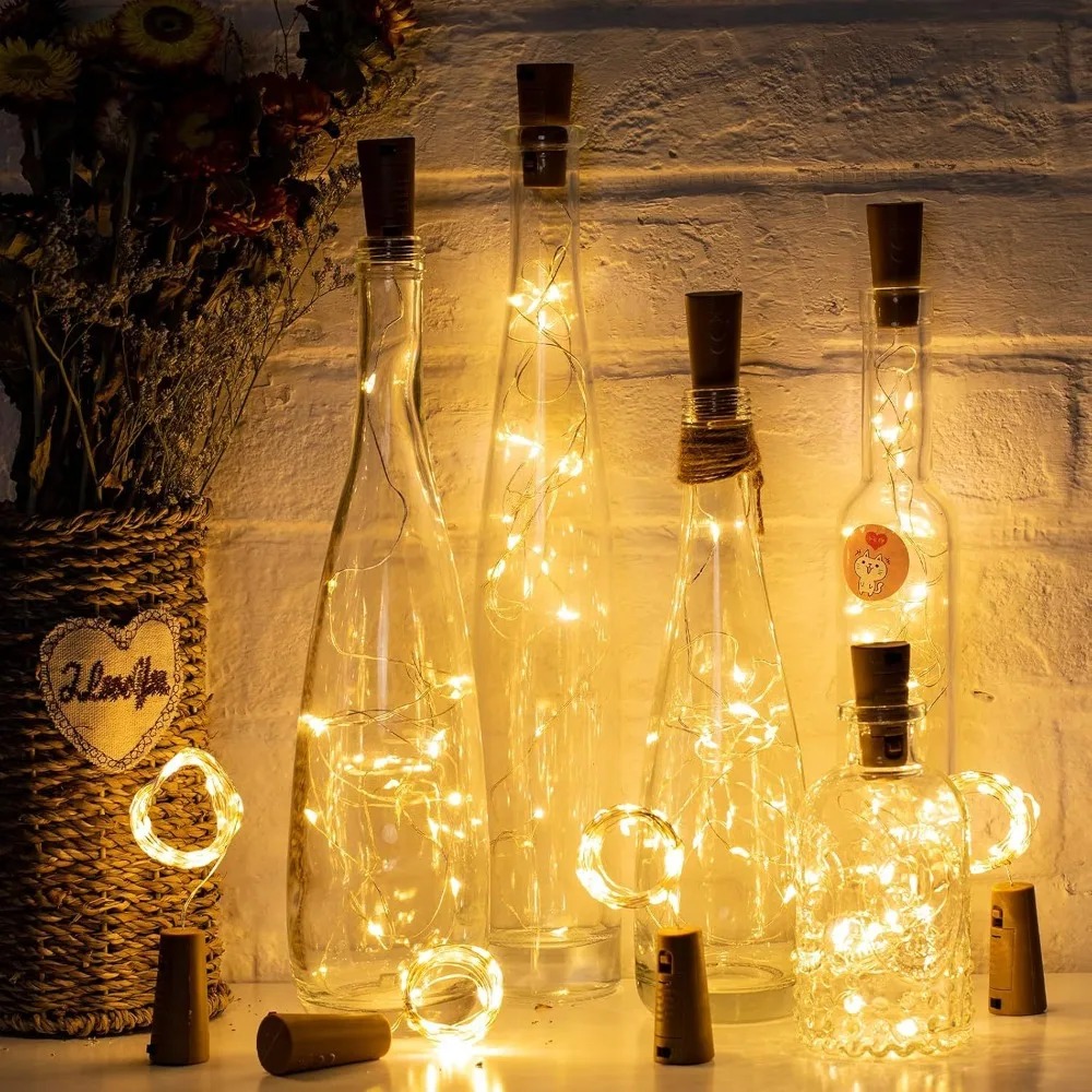 Decor Lighting Cork - LED-Flaschenkorken-Lichterkette 10 Stück Weinflaschen-Lichterkette Kupferdraht-Lampe für