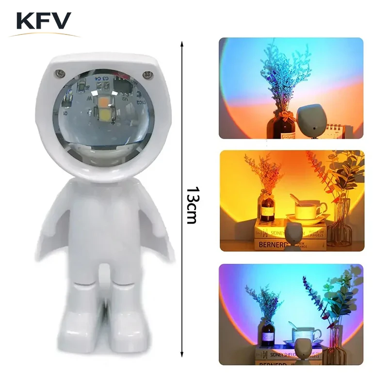 Sunset Lamp Projection - KFV Sonnenuntergang Astronaut Roboter Regenbogen-Projektionslampe Tisch-Nachtlicht