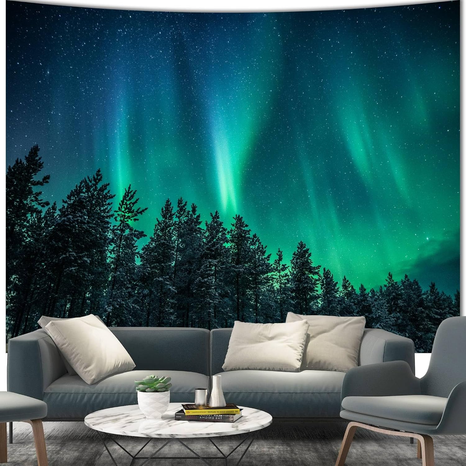 Wall Decor Lighting Tree - Große Wandteppiche mit Nordlicht-Motiv, Aurora Borealis,
